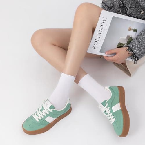 Rihero Platform Sneakers for Women Fashion Retro Green Sneakers Spring Ladies Comfortable Tennis Walking Shoes Size 7 - Thumbnail 2