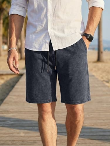 JMIERR 2026 Men's Casual Shorts Comfy Acid Washed Cotton Wide Leg Relaxed Fit Elastic Waist Drawstring Summer Beach Vacation Lounge Shorts, Dark Grey, 3X-Large - Thumbnail 2