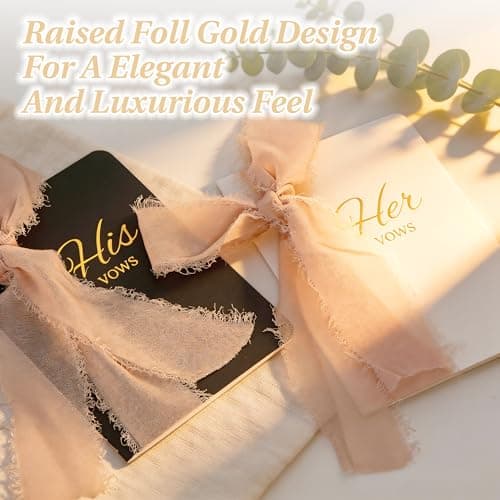 Wedding Vow Books His and Hers, Soft Touch Cover with Ribbon & Gift Box, 28 Lined Pages, Premium Elegant Keepsake for Bride & Groom Ceremony, Wedding Gift & Registry Must-Haves (Black & Ivory) - Thumbnail 5