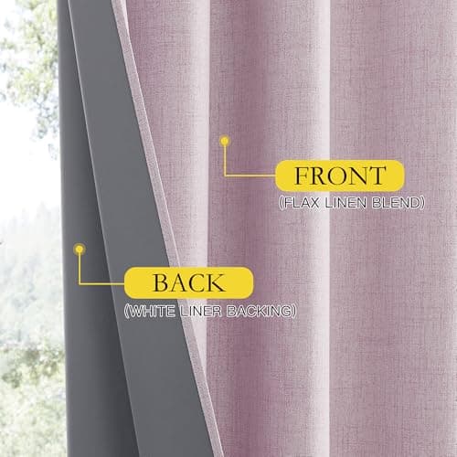NICETOWN Pink Vintage Linen 100% Blackout Curtains for Living Room, Thermal Insulated Curtains 90" Long, Noise Reducing Window Treatment Drapes for Home Cinema, 52" Wide Per Panel, Set of 2 - Thumbnail 6