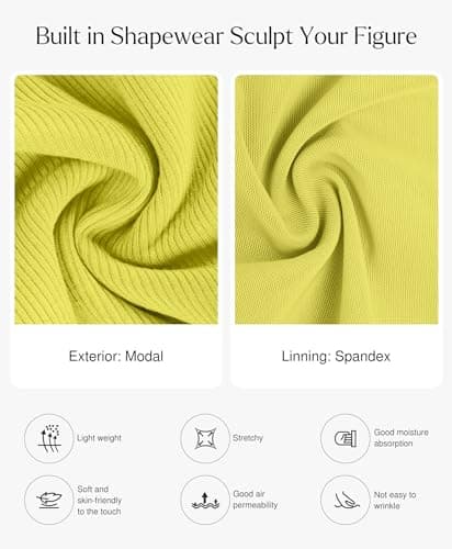 Popilush Womens Summer Yellow Maxi Dress Built in Bra Shapewear Tummy Control Bodycon Spaghetti Strap Ribbed Formal Party Dresses - Thumbnail 4