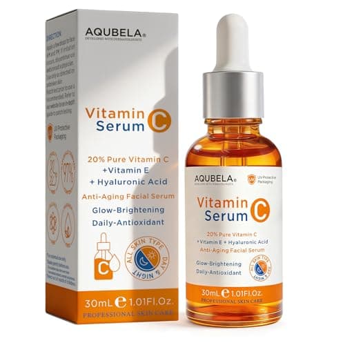 AQUBELA Vitamin C Serum for Face, Brightening Face Serum with Pure Vitamin C + Hyaluronic Acid + Niacinamide + Vitamin E for Hydrating, Antioxidant & Anti Aging Care, 30ml