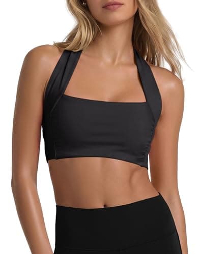 Panadila Womens Halter Sports Bra Cropped Workout Top Medium Impact Pilates Bra Racerback Tank Top for Dance Gym (Black,S) - Image 1