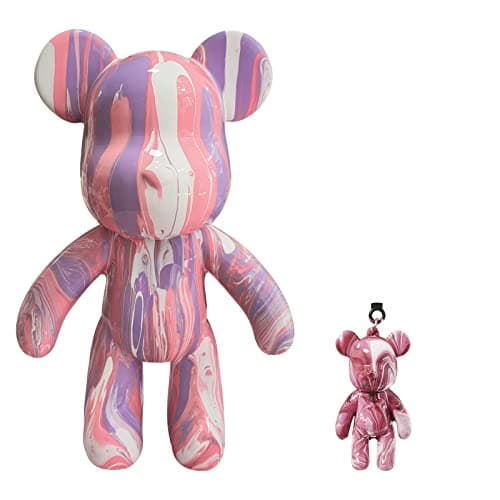 Coniuty DIY (Pink+White+Violet, 9 Inch) Fluid Bear + Bear Keychain Figure Paint Set for Creative Graffiti Art Multicolor Painting