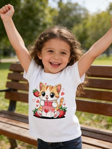 Funnycokid Little Girls Shirt 4T 5T Toddler White Tees Kitten Animal Children Cute T-Shirt Graphic Short Sleeve Clothes Tops - Thumbnail 4