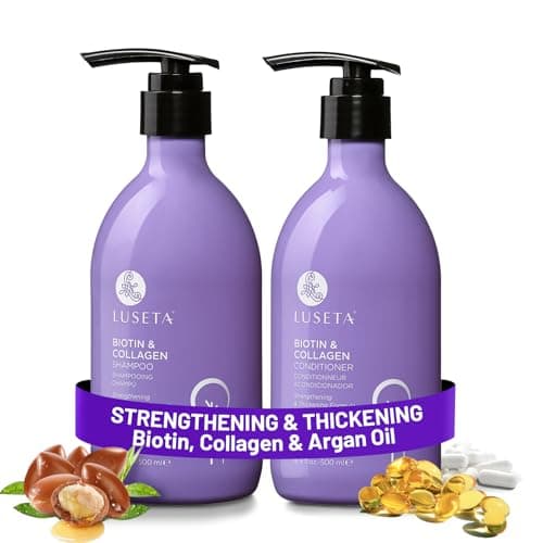 Luseta Biotin & Collagen Shampoo and Conditioner Set for Thinning Hair – Thickening & Strengthening with Argan Oil - Adds Volume, Shine & Manageability Sulfate Free, Paraben Free -16.9 fl oz (2 Pack)