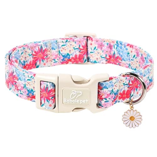 Babole Pet Floral Dog Collar Cute Spring/Summer Dog Collars for Large Dogs - Lightweight Adjustable Pastel Wildflower Male Female Dogs Everyday Collar with Safety Buckle L - Image 1