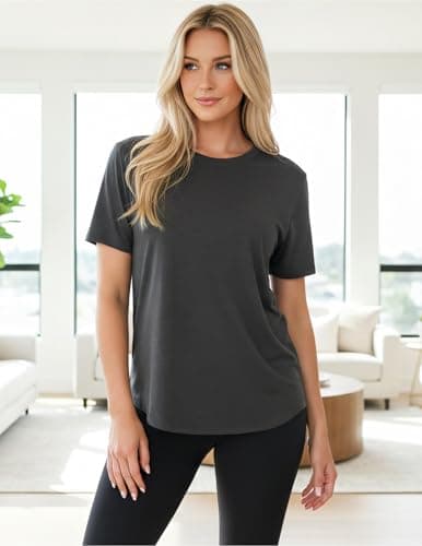 MAPICK Women’s Short Sleeve Workout Shirt Yoga Top Gym Tee Summer Athletic Casual Loose Fit T-Shirt Dark Grey - Thumbnail 2