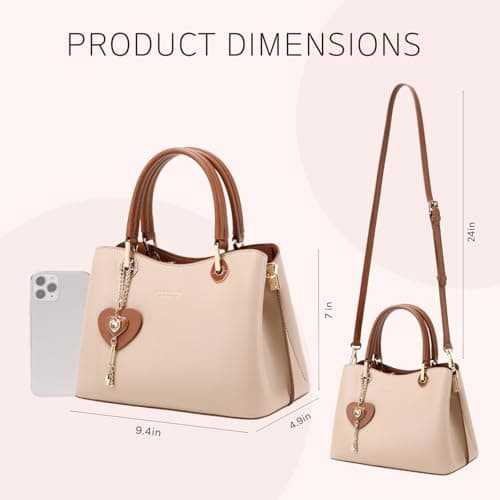 BASABELA Top-handle Purses and Handbags for Women, Vegan Leather Satchel Bag, Water Resistant Fashion Ladies Shoulder Tote Bag with Detachable Strap for Casual Travel Work Dating Shopping - Thumbnail 4
