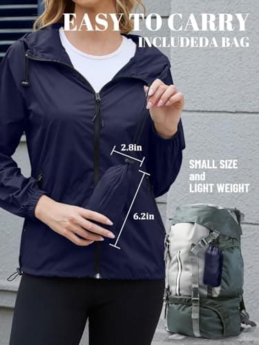 PITINAN Windbreaker Women Rain Jacket with Hood Lightweight Waterproof Rain Jackets Woman Outdoor Raincoat With Pockets Navy Blue XL - Thumbnail 5
