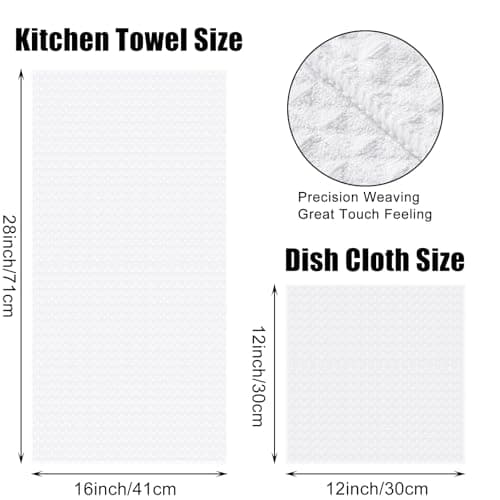 Homaxy Microfiber Waffle Weave Kitchen Towels Set, 16 x 28 Inch and 12 x 12 Inch Ultra Absorbent and Solid Color Dish Towels, 8 Pack, White - Thumbnail 4