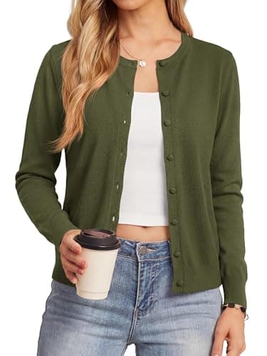 BTFBM Cardigan Sweaters for Women 2026 Lightweight Sweater Button Down Casual Knit Shrugs Tops Spring Fashion Clothing(Army Green, Large) - Image 1