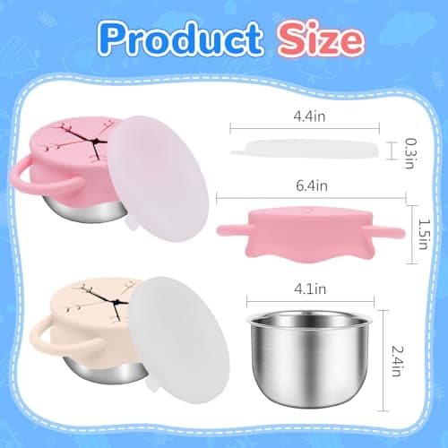 2 Pack Toddler Snack Containers –13.5oz Food Grade Stainless Steel Snack Cups for Toddlers Spill Proof with Snowflake Silicone Lids & Handles, Baby Snack Containers, Dishwasher Safe Toddler Snack Cups - Thumbnail 5