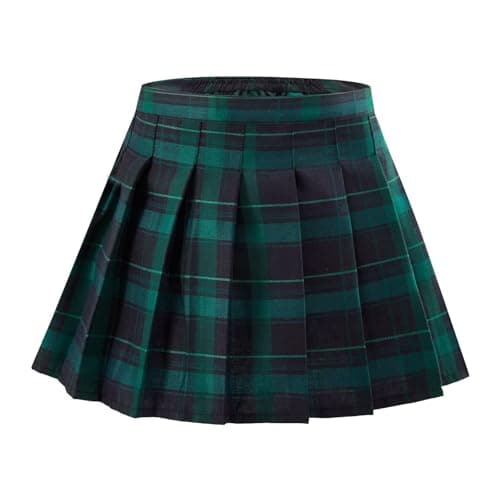 Women's Green Plaid Pleated Skirt Mini Skater Basic Skirts High Waist School Girls Uniform Short Cheerleader Skirt Size XL - Image 1
