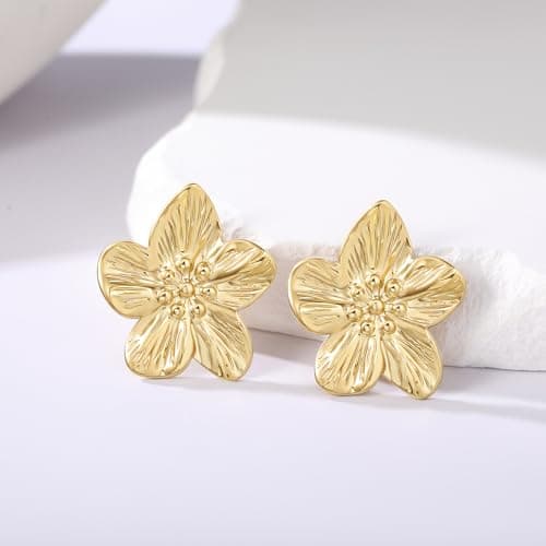 EINNULEIN Gold Flower Earrings 18K Gold Plated Flower Statement earring For Women Trendy Floral Stud Earrings Hypoallergenic Jewelry Gifts for Her - Thumbnail 4