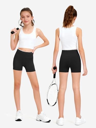 Kislio Girls Athletic Shorts Kids Workout High Waisted Biker Shorts with Pockets Yoga Dance Shorts Teen Summer Clothes Black - Thumbnail 2