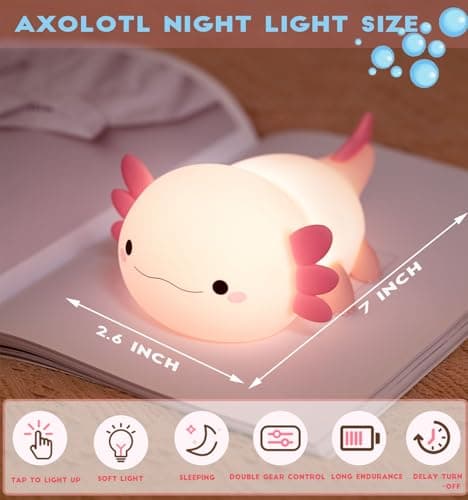 Axolotl Night Light for Kids,Cute Axolotl lamp Gifts Rechargeable light Table Lamp Bedside Lamp,LED Animal Silicone Nursery Night Lamp Cute Room Decor Night Light for Kids Girls Boys - Thumbnail 5