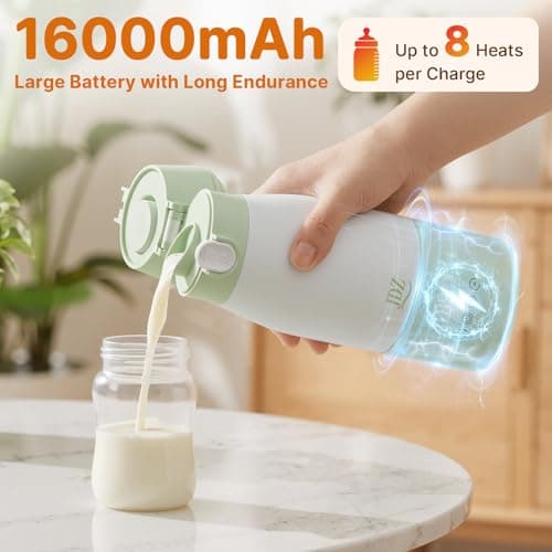 JDZ Portable Bottle Warmer, 16000mAh Rechargeable Baby Bottle Warmer with 7 Temp Settings (113-167°F), Fast Heating 17oz 316 Stainless Steel Travel Milk Warmer for Breastmilk & Formula On the Go - Thumbnail 2