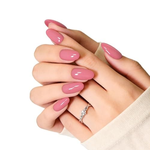 Baby Pink Press on Nails Medium Almond Acrylic Fake Nails, Valentines Solid Color False Nails Set with Varied Sizes for Women Daily Wear - Thumbnail 5