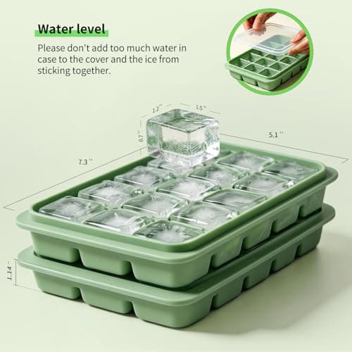 Azxb Ice Cube Trays with Lid, 1 Pack 15 Cubes Easy Release Stackable Flexible Silicone Ice Cube Trays for Freezer with Removable Silicone Lid for Baby Food, Whiskey, Cocktail, Coffee, BPA Free - Thumbnail 5