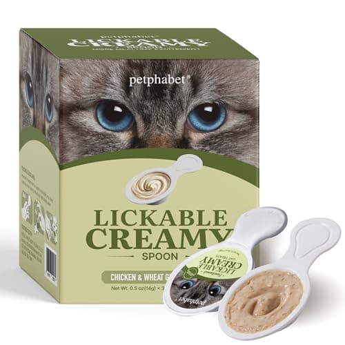 Petphabet Lickable Cat Treats Spoon, 36 Count Creamy Puree Kitten Treats Chicken & Wheat Grass Recipe, Functional Wet Paste Cat Snacks for Hairball Control, Grain-Free Kitty Treat with Vitamin Taurine - Image 1