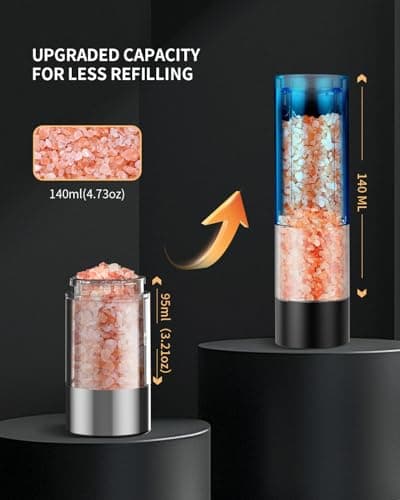 CIRCLE JOY Electric Salt and Pepper Grinder Set with Charging Base, Rechargeable Automatic Pepper Mill, Adjustable Coarseness, LED Light, 140ml Large Capacity - Thumbnail 5