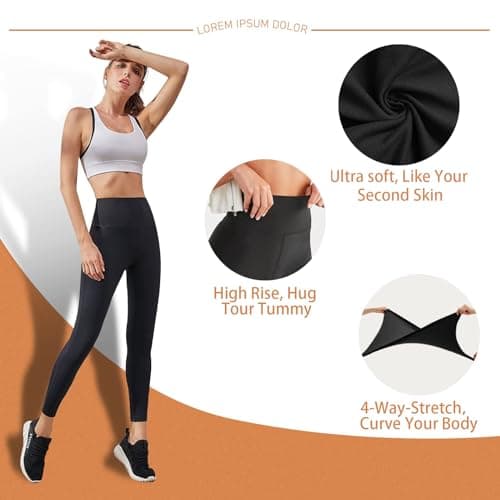 High Waisted Leggings for Women - No See Through Tummy Control Cycling Workout Yoga Pants with Pockets Reg & Plus - Thumbnail 4