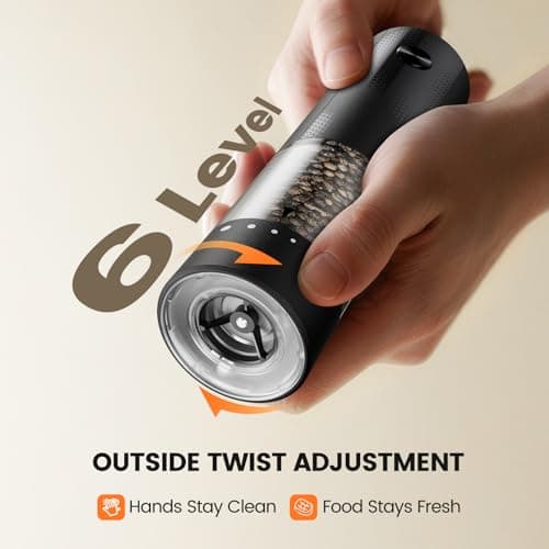 Electric Salt and Pepper Grinder Set - Rechargeable Automatic Salt and Pepper Shakers, Kitchen Appliances with External Adjustable Coarseness, Larger Hopper for Cooking, Home Gifts(2 Pack,Black/White) - Thumbnail 3