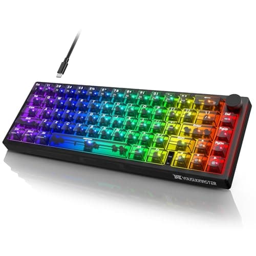 YOUSUOMASTER X83 Wired Gaming Keyboard with Volume Knob,60 Percent Mechanical Keyboard Gasket Mount RGB Backlit with Software,Mini Keyboards with 66 Keys Hot Swappable Red Switch,Translucent Black