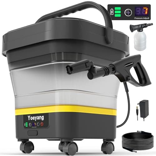 Portable Cordless Pressure Washer with Tank: 1200 PSI Foldable Power Washer – 3.4 Gal Tank, 7-Level Adjustable Sprayer & 360° Nozzle – Compact Electric Cleaner for Car, Garden, Patio, Camping(Yellow) - Image 1