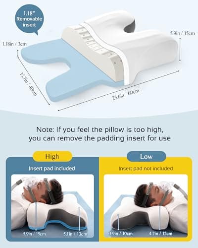 Joynox CPAP Pillow for Larger-Framed Men, Ergonomic Memory Foam Bed Pillow to Reduce Air Leaks, Facial Pressure, Height Adjustable for Side Back Stomach Sleepers, 23.6"x15.74"x5.11"/5.9" - Thumbnail 2