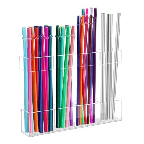 7.5" Small Acrylic Straw Holder for Cabinet Door - Reusable Tumbler Straw Organizer Storage, Small Kitchen Accessories Container, Ultra Sticky Cupboard Door Mounted (Transparent) - Image 1