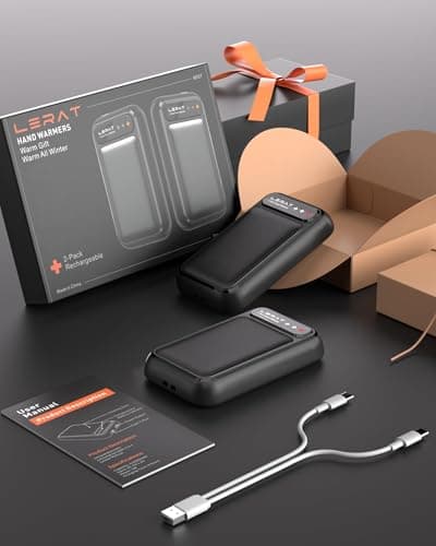 Lerat Hand Warmers Rechargeable 2 Pack, Electric Hand Warmer, Fast Heating Portable Pocket Heaters, 2 in 1 Quick Charge Hand Warmer for Outdoor Indoor, Warmer Gifts for Women, Men, Camping-Light Black - Thumbnail 6