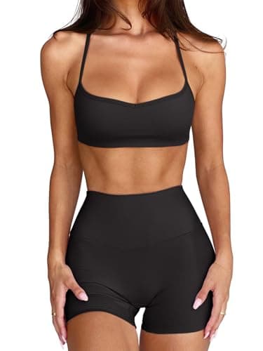 Black Sports Bras for Women Padded Adjustable Thin Straps Workout Yoga Gym Athletic Bras Y2k Casual Tops Activewear Camisole(Black X-Large) - Thumbnail 4