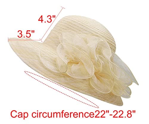 Bellady Women Foldable Organza Derby Hat Wide Brim Summer Beach Cap,Beige - Thumbnail 5