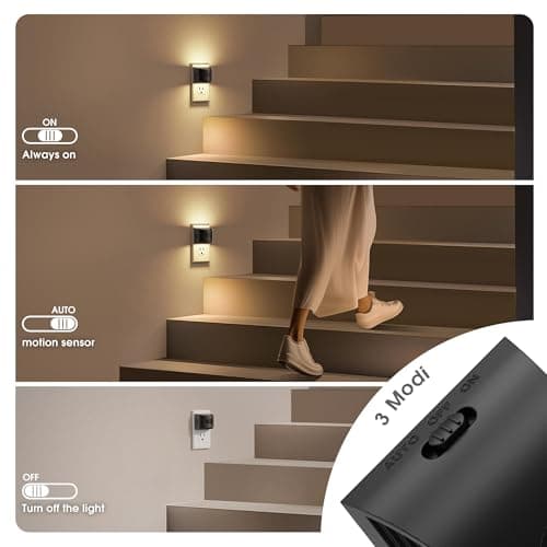 JandCase Motion Sensor Night Light, Night Lights Plug into Wall, Dusk to Dawn Sensor Nightlight with Motion Activated, 30/60/100lm Brightness Dimmable, 3000K Warm White, for Kids Bedroom Hallway - Thumbnail 4