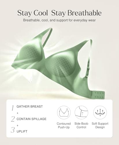 Wireless Push Up Bra Womens Bras Full Support Comfy Seamless Bralettes No Underwire Tshirt Comfortable Deep V Bra Green - Thumbnail 4