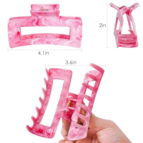 SHINLEA 3Pcs Hair Claw Clips for Women, 4.1 Inch Non slip Medium Claw Clip, Reference Ink Painting Design, Ideal for Home Party and Work Styling, Hair Accessories for Girls Gift (Pink Blue Gray) - Thumbnail 6