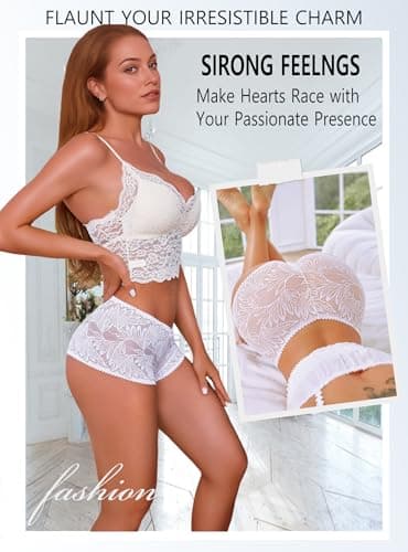 Sth Big Sexy Underwear for Women Petal-soft Lace V-waisted Boy Shorts Cute Cheeky Ladies Panties Fashion Lightweight Lingerie 6 pack - Thumbnail 2