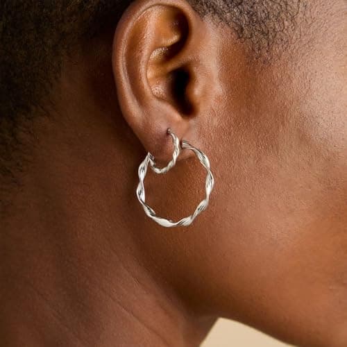 24 Pairs Chunky Silver Hoop Earrings Set for Women, Hypoallergenic Fashion Statement Hoops Earrings Pack Assorted Small Big Twisted Hoop Jewelry for Gift - Thumbnail 3