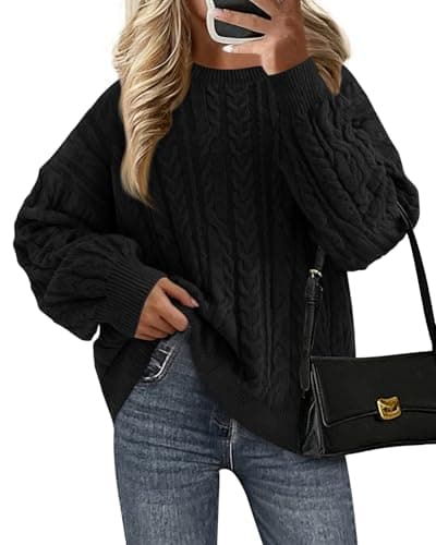 KIRUNDO Oversized Chunky Cable Knit Sweater Women 2026 Fall Fashion Cozy Long Sleeve Crewneck Pullover Winter Clothing(Black, XX-Large) - Image 1