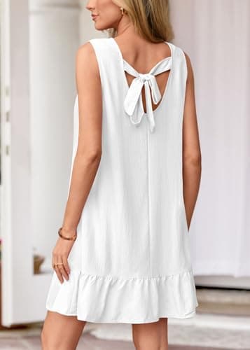 KIRUNDO Women's Casual Summer Dresses 2026 Spring Sleeveless Shift Tank Mini Dress Flowy Ruffle Hem Beach Vacation Sundress(White, XX-Large) - Thumbnail 2