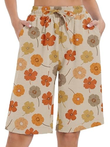 Moodclo Women's Bermuda Shorts Retro Poppy X-Large Knee Length High Waisted Wide Leg Lightweight Summer Casual Comfy with Pockets 2026 - Image 1