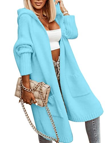 Aoysky Womens Long Cardigans Cable Knitted Open Front Oversized Hooded Outerwear Sweater Coat Mint