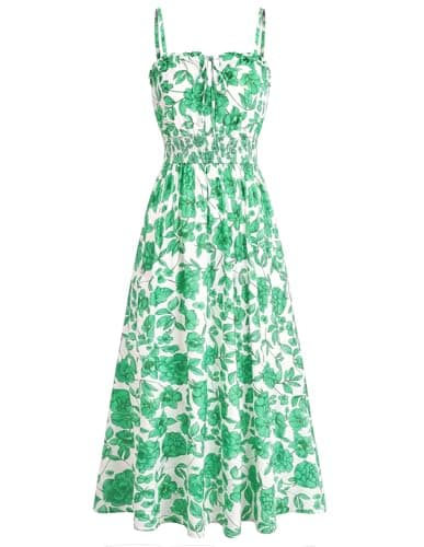 GRACE KARIN 2026 Women's Hawaiian Midi Sundress Summer Vacation Spaghetti Floral Clothes Boho Casual Dresses with Pockets Green Floral M - Image 1