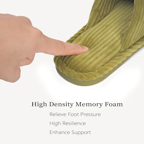 IPSAE House Slippers for Woman Memory Foam Open Toe Slippers Corduroy Cross Bow Womens Slipper Slides Comfy Indoor Bedroom Slip On Shoes - Thumbnail 4