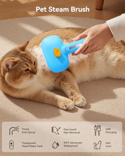 ROJECO 3-in-1 Pet Steam Brush for Cats&Dogs - Detangling Comb with Adjustable Mist, Handheld Deshedding Grooming Tool for Long/Short Hair, Massage Brush & Shedding Control Gift,Cordless (Blue) - Thumbnail 2