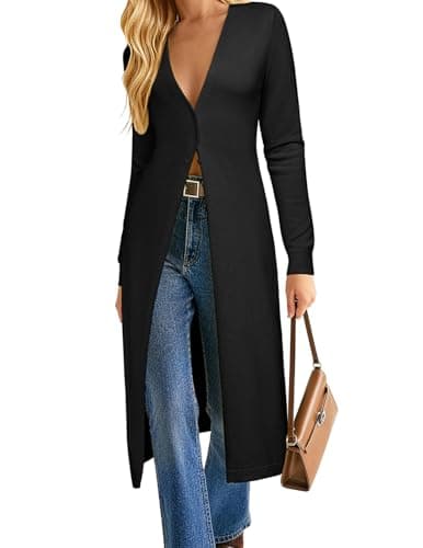 GRACE KARIN Womens Long Cardigan Trendy, Lightweight Knit Dusters Coat, V Neck Button Up Sweater Maxi Dress Black L - Image 1