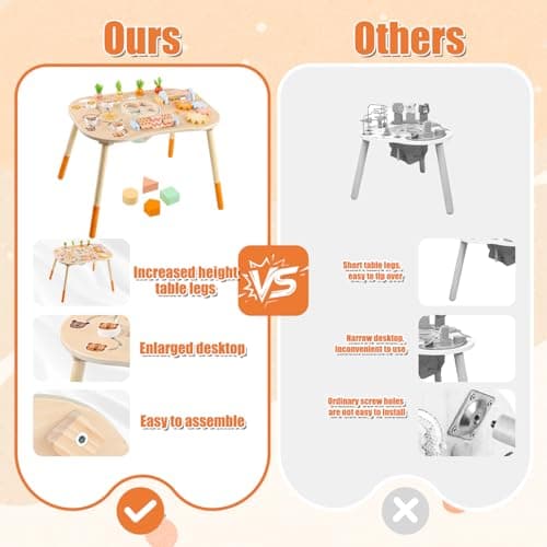 Wooden Activity Table for 1 Year Old Toddlers Sensory Table Activity Center 1-3 2 Baby Activity Table Kids Gift Game Wooden Montessori Table Shape Sorter Sensory Toys (Length*Height: 17"*11.8") - Thumbnail 6
