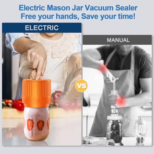 LOVE MOMENT Electric Mason Jar Vacuum Sealer Kit for Wide Mouth and Regular Mouth Mason Jar - Orange - Thumbnail 2